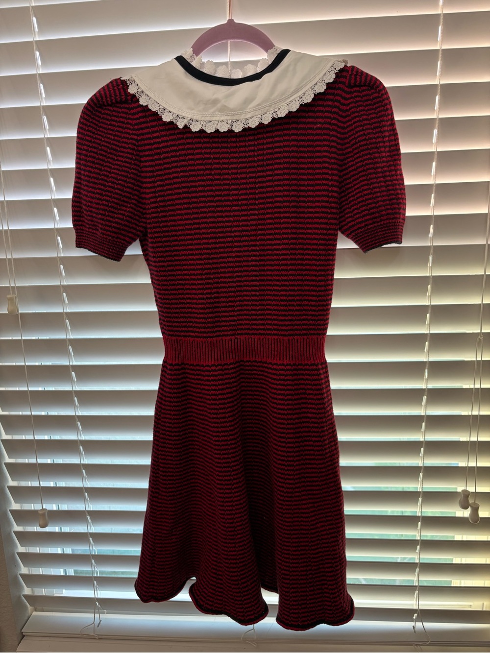 Self-Portrait Red and Black Knit Dress with White Lace Collar - Picture 7 of 8